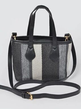 ShopEvelynne Black & Gray Striped Woven Shoulder Bag